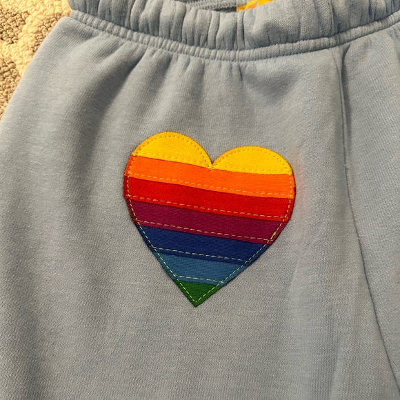NWT Aviator Nation Rainbow Heart Stitch Sweatpants Ice Small perfect never worn - Picture 2 of 6
